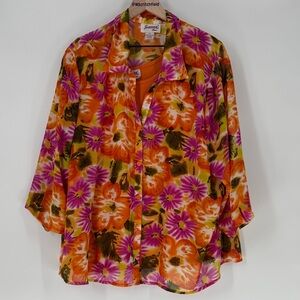 Joanna plus vintage multi layer Floral Button-Up Blouse Orange Pink 3x